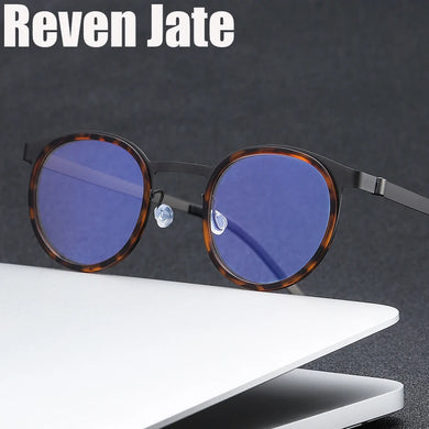 Reven Jate 9704 Optical Pure Titanium Round  Frame Prescription Eyeglasses Rx Men or Women Glasses for Male Female Eyewear