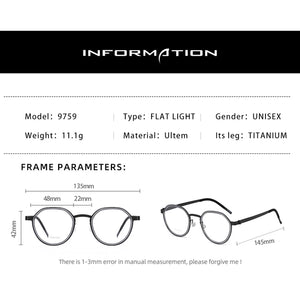 Reven Jate 9759 Optical Pure Titanium Round Frame Prescription Eyeglasses Rx Men or Women Glasses for Male Female Eyewear