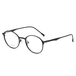 Reven Jate P8821 Pure Tatinium Full-Rim Round Prescription Eyeglasses Myopia Optical Frames Screwless Eyewear For Women Or Men