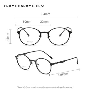 Reven Jate P8821 Pure Tatinium Full-Rim Round Prescription Eyeglasses Myopia Optical Frames Screwless Eyewear For Women Or Men