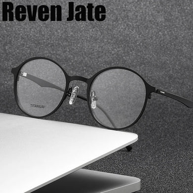 Reven Jate P8821 Pure Tatinium Full-Rim Round Prescription Eyeglasses Myopia Optical Frames Screwless Eyewear For Women Or Men