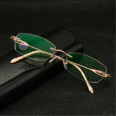 Reven Jate Titanium Rimless Diamond Cutting Woman Glasses Frame Optical Prescription Eyeglasses Woman Eyewear 1806