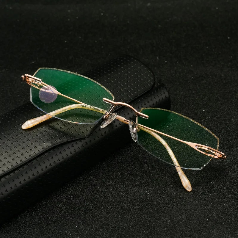 Reven Jate Titanium Rimless Diamond Cutting Woman Glasses Frame Optical Prescription Eyeglasses Woman Eyewear 1806