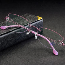 Carica l&#39;immagine nel visualizzatore di Gallery, Reven Jate Titanium Rimless Diamond Cutting Woman Glasses Frame Optical Prescription Eyeglasses Woman Eyewear 2534