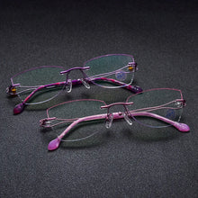 Carica l&#39;immagine nel visualizzatore di Gallery, Reven Jate Titanium Rimless Diamond Cutting Woman Glasses Frame Optical Prescription Eyeglasses Woman Eyewear 2534