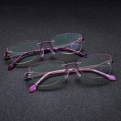Reven Jate Titanium Rimless Diamond Cutting Woman Glasses Frame Optical Prescription Eyeglasses Woman Eyewear 2534