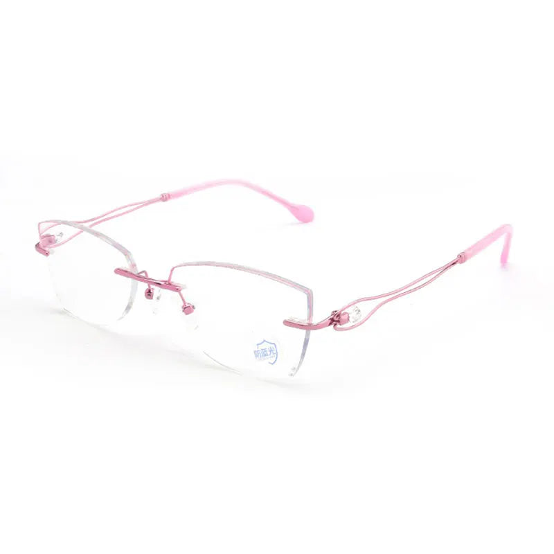 Reven Jate Titanium Rimless Diamond Cutting Woman Glasses Frame Optical Prescription Eyeglasses Woman Eyewear 2534