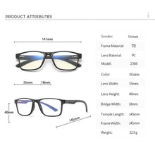 Load image into Gallery viewer, Reven2388 TR90 Square Glasses Frame Men Women Vintage Prescription Eyeglasses Frame Myopia Optical Spectacles blue light Eyewear