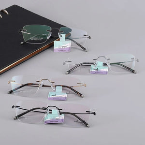 Rimless Business Eyeglasses Men Luxury Business Spectacle Super Light Eyewear Optical Prescription Eyeglasses Myopia Frame E25