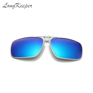 Rimless Flip Up Clip On Sunglasses Men Driving UV400 Polarized Mirror Blue Lens Fancy Design Fishing Eyeglasses Driver Goggles