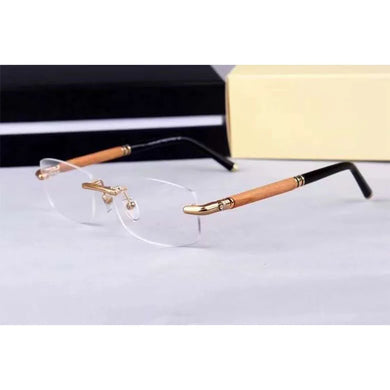 Rimless Optical Glasses Frame Wood Titanium Retro Eyeglasses Myopia Eye Glasses Frames for Men Prescription Spectacle MB491