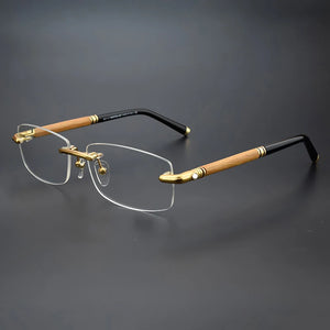 Rimless Optical Glasses Frame Wood Titanium Retro Eyeglasses Myopia Eye Glasses Frames for Men Prescription Spectacle MB491