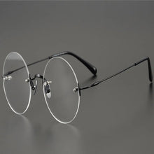 Load image into Gallery viewer, Rimless Pure Titanium Eyeglasses Men Round Frame Vintage Ultralight Optical Eyewear Clear Lens Prescription Myopia Glasses Women