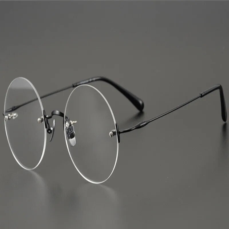Rimless Pure Titanium Eyeglasses Men Round Frame Vintage Ultralight Optical Eyewear Clear Lens Prescription Myopia Glasses Women