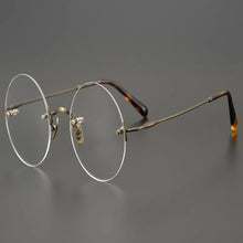 Load image into Gallery viewer, Rimless Pure Titanium Eyeglasses Men Round Frame Vintage Ultralight Optical Eyewear Clear Lens Prescription Myopia Glasses Women