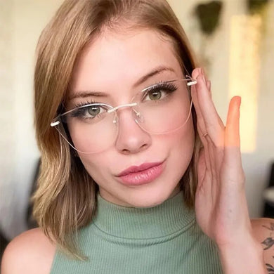 Rimless Transparent Glasses Cat Eye Vintage Women Eyeglasses Frame Decorative Eyewear Gamer Computer Glasses Against Blue Light