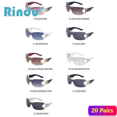 Rindu 20 paia di articoli sfusi occhiali da sole donna uomo senza cornice occhiali da sole sportivi oversize occhiali da vista antivento outdoor R10694