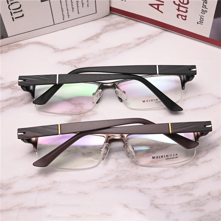 Rockjoy Aluminum Eyeglasses Frames Male Semi Rimless Glasses Men Ultra ...