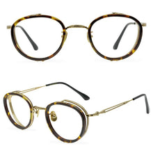 Load image into Gallery viewer, Round Fashion Titanium Tortoise Glasses Frames Men Prescription Eyeglasses Carved Texture Double Frame Personalized Eyewear