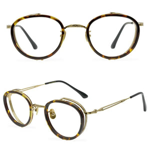 Round Fashion Titanium Tortoise Glasses Frames Men Prescription Eyeglasses Carved Texture Double Frame Personalized Eyewear