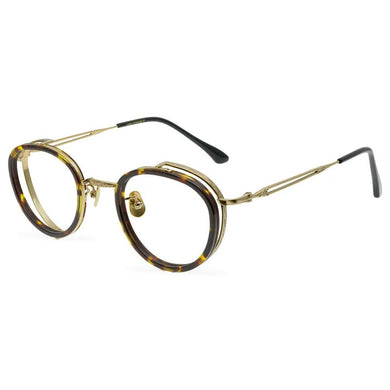 Round Fashion Titanium Tortoise Glasses Frames Men Prescription Eyeglasses Carved Texture Double Frame Personalized Eyewear