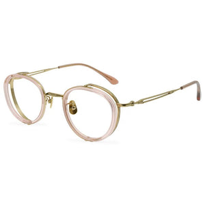 Round Fashion Titanium Tortoise Glasses Frames Men Prescription Eyeglasses Carved Texture Double Frame Personalized Eyewear