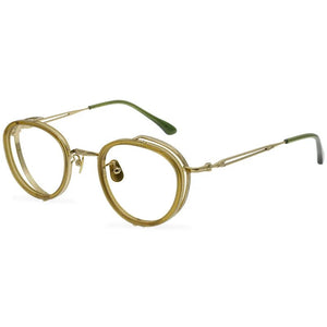 Round Fashion Titanium Tortoise Glasses Frames Men Prescription Eyeglasses Carved Texture Double Frame Personalized Eyewear