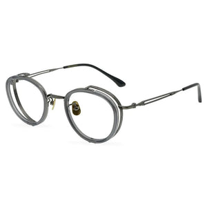 Round Fashion Titanium Tortoise Glasses Frames Men Prescription Eyeglasses Carved Texture Double Frame Personalized Eyewear