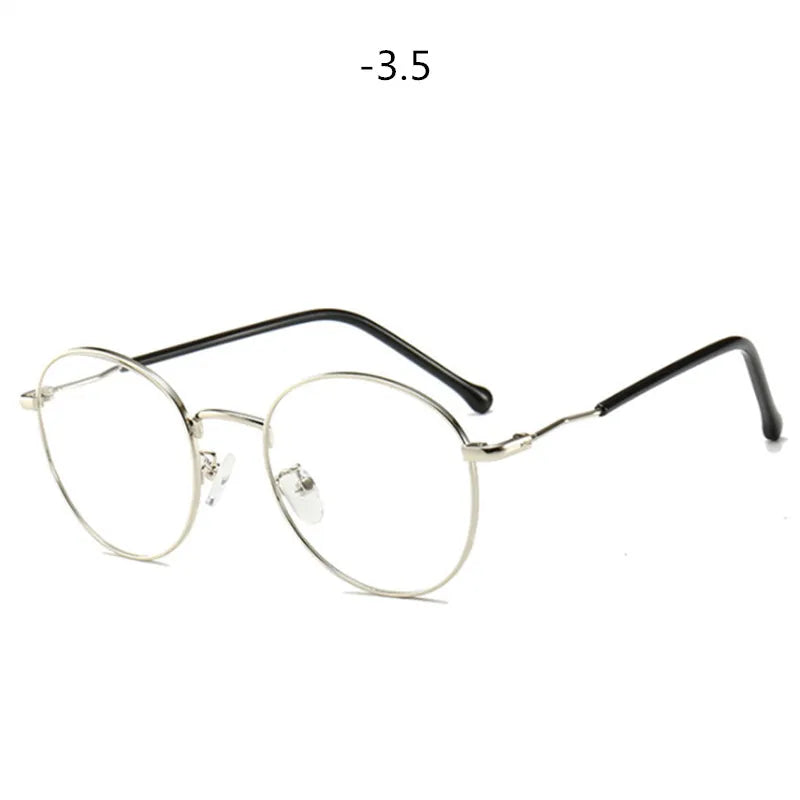 Round Finished Myopia Glasses Women Men Metal Prescription Eyewear Student Nearsighted Glasses Diopter -0.5 -1.0 -1.5 -2.0 to -4