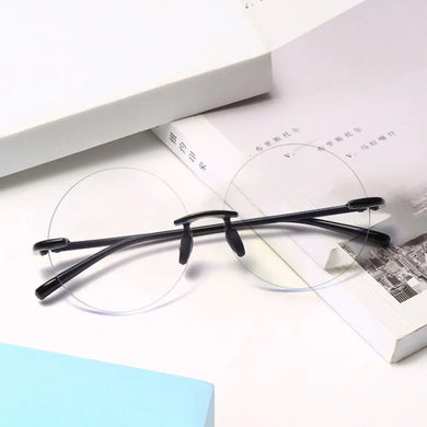 Round Frame Anti-UV Blue Rays Glasses High-definition Diamond Cut Rimless Computer Goggles Ultralight Flat Mirror Eyewear