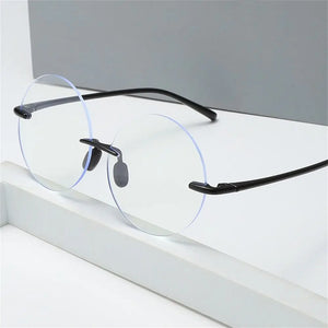 Round Frame Anti-UV Blue Rays Glasses High-definition Diamond Cut Rimless Computer Goggles Ultralight Flat Mirror Eyewear