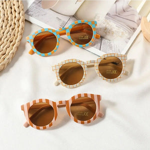 Round Frame Children Sunglasses Retro 3-8Y Checker Color Sun Glasses UV400 Kids Sun Protection Glasses for Boys Girls