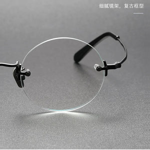 Round Frameless Ultralight Pure Titanium Glasses Frame Men Women Myopia Reading Eyewear Rimless Prescription Eyeglasses KMN272