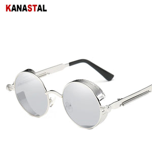Round Steampunk Sunglasses Mirror Men Women Punk Eyewear Brand Designer Retro Glasses Frame Vintage Spring Sunglasses UV400