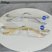 Load image into Gallery viewer, Luxury Diamond Cut Reading Glasses Women Rimless Anti Blue Light Eyeglasses Ladies Plus Prescription Eyewear Diopter 1.0 To +4.0
