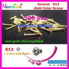 Load image into Gallery viewer, S13 2.4x1.4x8.0mm 500pcs Gold Electroplating Sunglasses Eyewear Eyegalsses Screws Free Shipping