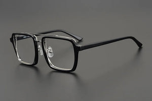 Japanese Designer Brand Eyeglasses Frames Square Rectangular Glasses with Double Bridges Classical Retro Men Eyewear