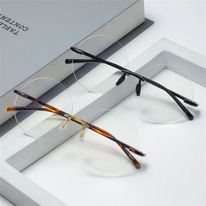 Round Frame Anti-UV Blue Rays Glasses High-definition Diamond Cut Rimless Computer Goggles Ultralight Flat Mirror Eyewear
