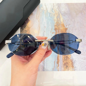 Rimless Uv400 Sunglasses Frameless Diamond Cut Designer Brand Alloy Gold Gradient Lens Ladies and Men Eyeglasses