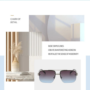 Double Layered Glasses Frame Half Frame Gradient Sunglasses Men Driving with Sunscreen Metal Sunglasses