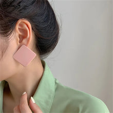 Load image into Gallery viewer, S925 Silver Color Square Earrings Frosted Paint Geometric Exaggeration Candy Color INS Korea Solid Color Acrylic Ring 2024 New