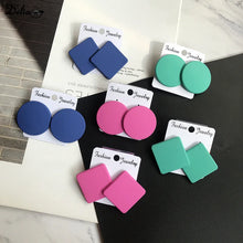 Load image into Gallery viewer, S925 Silver Color Square Earrings Frosted Paint Geometric Exaggeration Candy Color INS Korea Solid Color Acrylic Ring 2024 New
