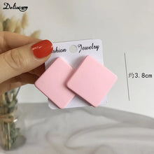 Load image into Gallery viewer, S925 Silver Color Square Earrings Frosted Paint Geometric Exaggeration Candy Color INS Korea Solid Color Acrylic Ring 2024 New