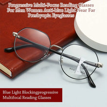 Load image into Gallery viewer, Blue Ray Blocking Anti-Blue Light Reading Glasses Eye Protection Progressive Near Far Hyperopia Glasses Metal Multifocal
