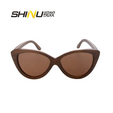 Carica l&#39;immagine nel visualizzatore di Gallery, SHINU brand Women Sunglasses Bamboo Sun Glasses Polarized sunglasses women UV400 Protection sunglasses cat eye lenses eyeglasses