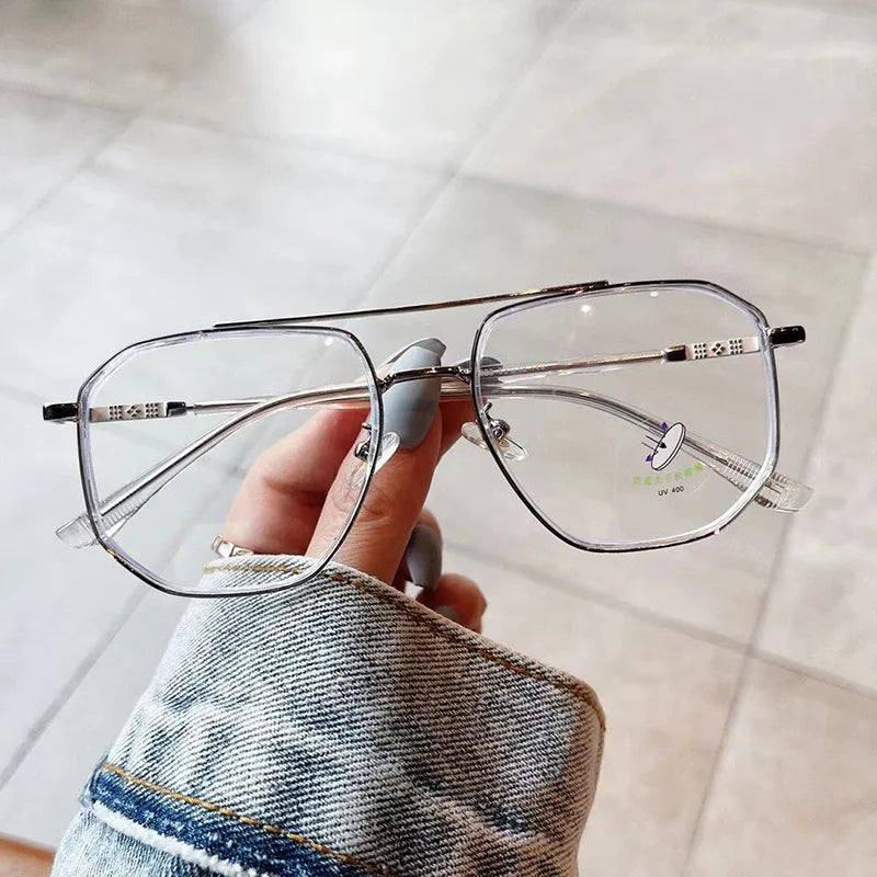 SO&EI Retro Double Bridges Square Women Anti-Blu-Ray Glasses Frame  TR90 Spring Hinge Men Optical Frame Computer Glasses