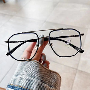 SO&EI Retro Double Bridges Square Women Anti-Blu-Ray Glasses Frame  TR90 Spring Hinge Men Optical Frame Computer Glasses