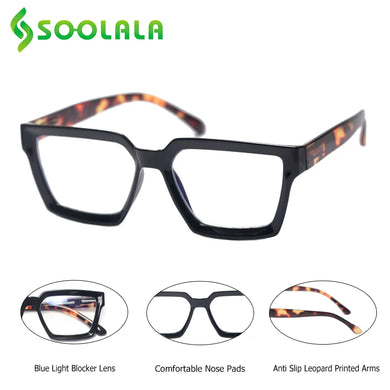 SOOLALA Square Glasses Frame Man Woman Spring Hinged Blue Light Blocking Optical Computer Eyeglasses Prescription Myopia Frame