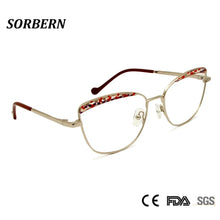 Load image into Gallery viewer, SORBERN Cat Eye Clear Glasses Optical Frames For Women Men Retro Alloy Metal Eyeglasses Fashion Fake Glass Prescription Eyewear