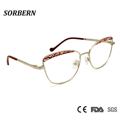 SORBERN Cat Eye Clear Glasses Optical Frames For Women Men Retro Alloy Metal Eyeglasses Fashion Fake Glass Prescription Eyewear